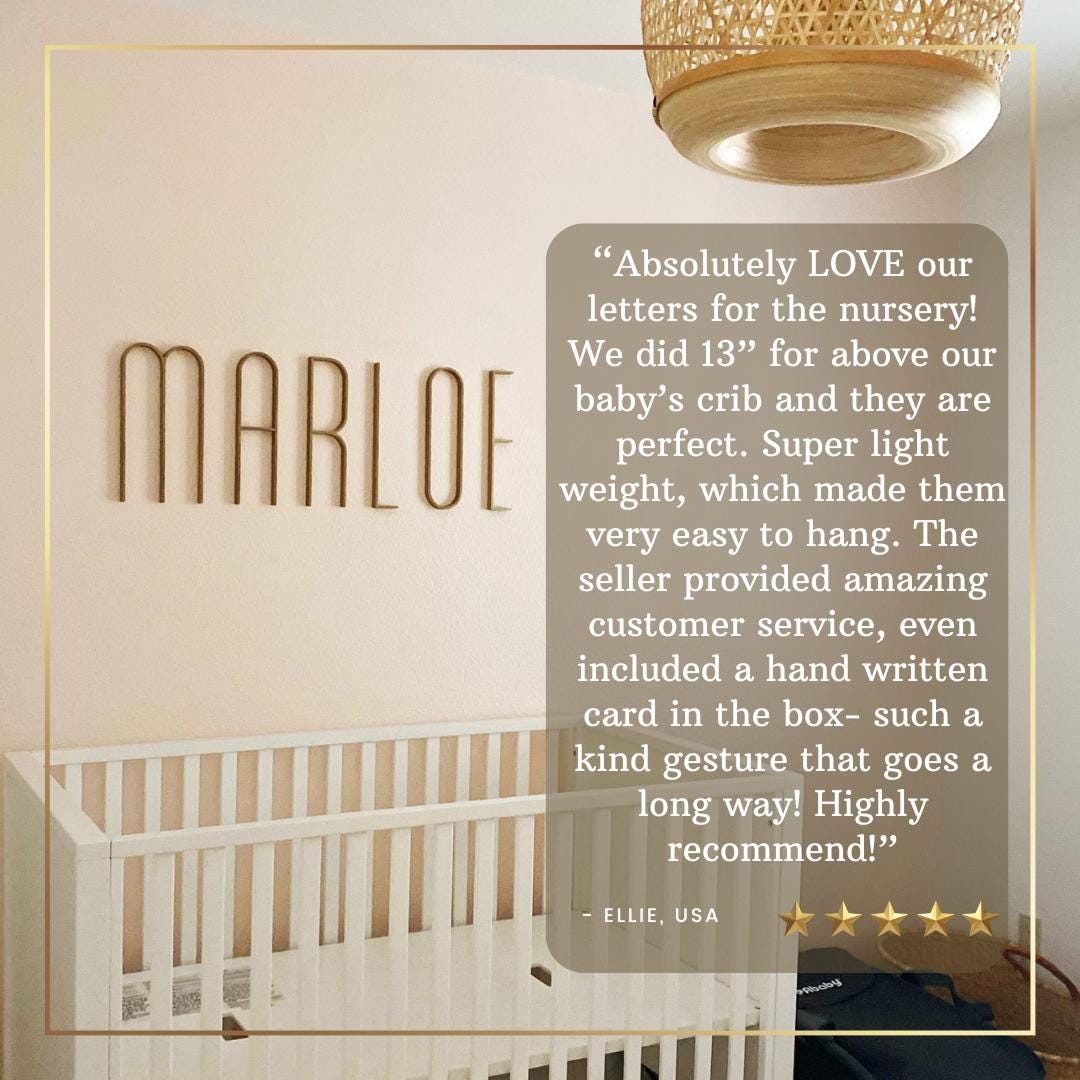 mid century modern baby wood name sign decor, wooden letters for wall, wood letter initial hanging custom gold alphabet letters set,