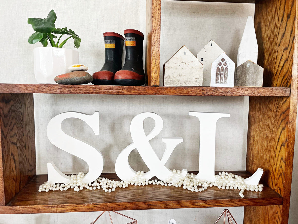 Custom Wedding Table Letters – Personalised Couple Gift, Freestanding Wooden Initials with & Sign
