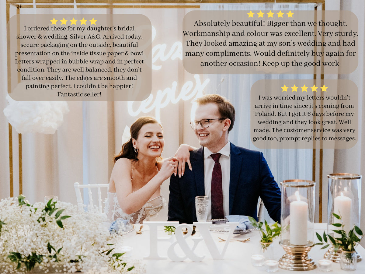 Custom Wedding Table Letters – Personalised Couple Gift, Freestanding Wooden Initials with & Sign